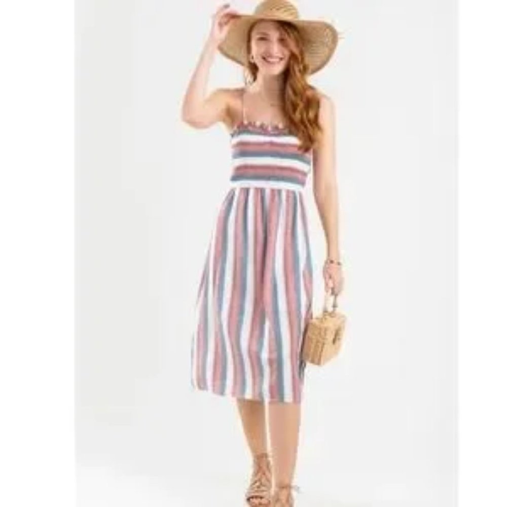 NWT, ROWA smocked top stripe maxi/midi dress